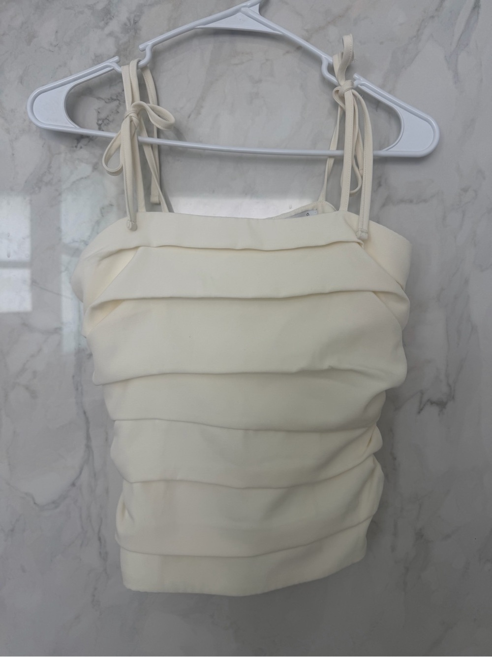 Sam Edelman Women's Cream Ruched Tie-Strap Tank Top